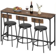 Bar Table Set Counter Height Barstools Set of 4 PU Cushioned Seats Rustic Brown