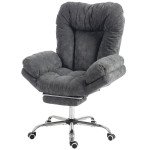 Criss Cross Chair with Wheels, Waterfall Armrests, Overstuffed Wide Office Chair with Footrest, Dark Grey