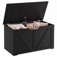 31.5 Inches Storage Chest, Storage Trunk with Safety Hinge for Living Room, Black Wood Grain