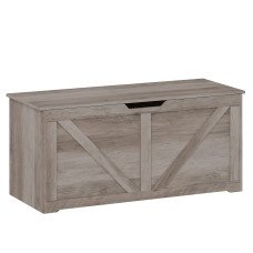 39.4 Inches Storage Chest, Storage Trunk with 2 Safety Hinges for Living Room, Grey Wood Grain