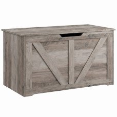 31.5 Inches Storage Chest, Storage Trunk with Safety Hinge for Living Room, Grey Wood Grain