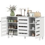 Shoe Cabinet with 3 Slatted Doors, 3-tier Shelving Rack Cabinet with Adjustable Shelves for 15 Pairs of Shoes, White