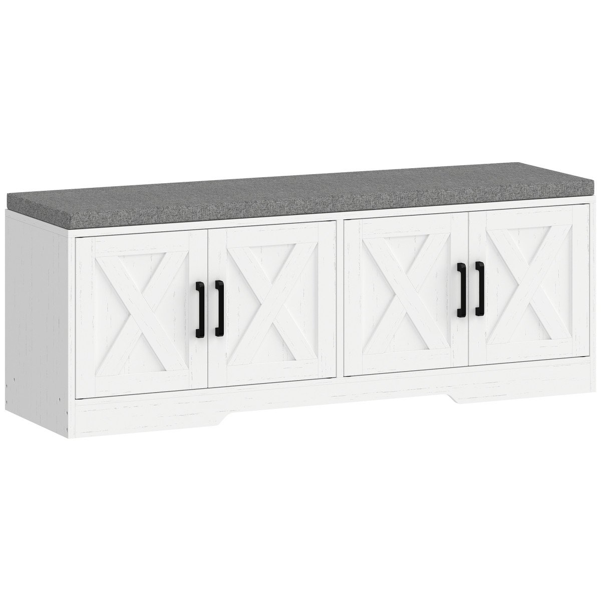 Shoe Bench with Cushion Shoe Storage Bench with Doors Adjustable Shelves for Entryway, White