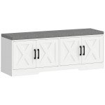 Shoe Bench with Cushion Shoe Storage Bench with Doors Adjustable Shelves for Entryway, White