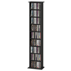 9-Tier DVD Shelf with 7 Adjustable Shelves, Slim CD Shelf, Holds 252 CDs, 147 DVDs or 189 Blu-rays, Black