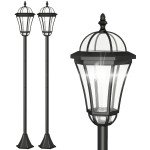 2 Piece LED Garden Lights Lamp Post Solar Powered Auto Switch Outdoor Lantern Patio Pathway Walkway Water-Resist 6 Hours Black