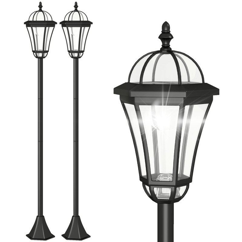 2 Piece LED Garden Lights Lamp Post Solar Powered Auto Switch Outdoor Lantern Patio Pathway Walkway Water-Resist 6 Hours Black