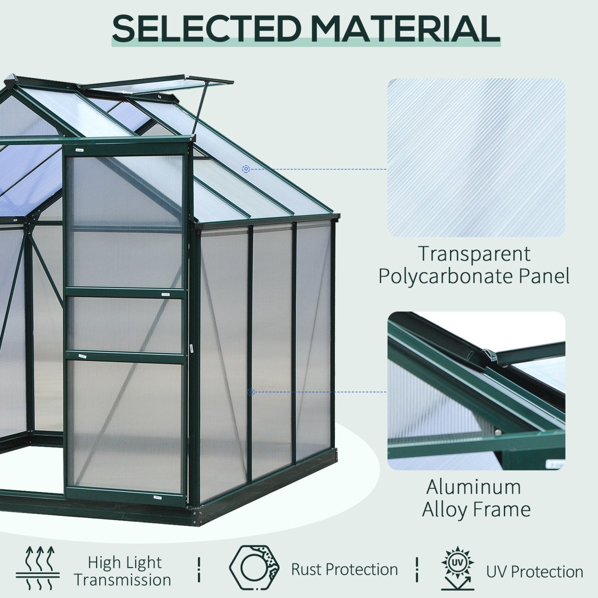 6.2' x 6.3' x 6.6' Clear Polycarbonate Greenhouse, Large Walk-In Green House Garden, Plants Grow, Galvanized Sheet Frame w/ Slide Door