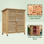 Wooden Garden Storage Shed Kit Wood Garage Tool Organisation Cabinet with 2 Door , 34" x 18" x 38", Natural