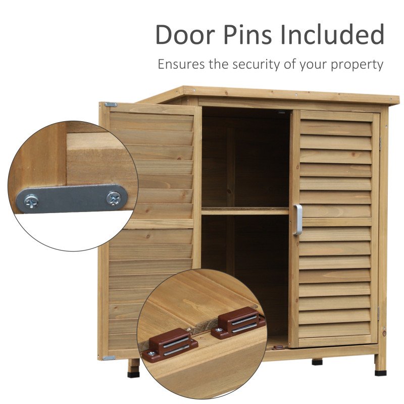 Wooden Garden Storage Shed Kit Wood Garage Tool Organisation Cabinet with 2 Door , 34" x 18" x 38", Natural