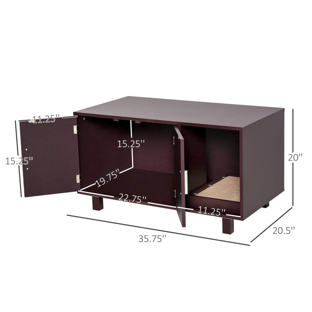 Cat Litter Box Enclosure, Hidden Litter Box Furniture, Cat House End Table Washroom with Scratching Pad, for Indoor Cats Kittens, 36" x 20.5" x 20", Brown