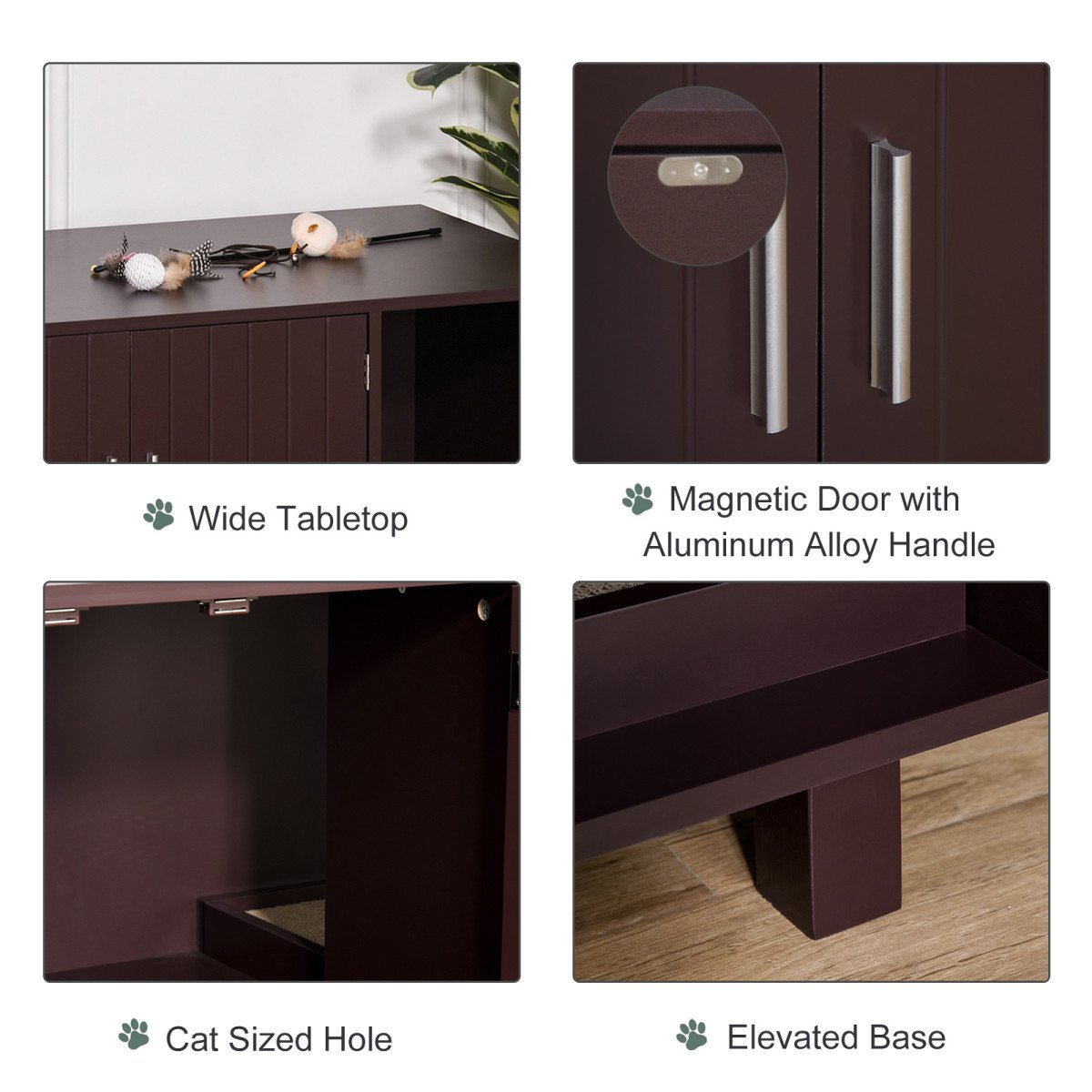 Cat Litter Box Enclosure, Hidden Litter Box Furniture, Cat House End Table Washroom with Scratching Pad, for Indoor Cats Kittens, 36" x 20.5" x 20", Brown