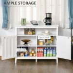 Sideboard Buffet Server Storage Cabinet Console Table with 2 Doors and Adjustable Shelves for Kitchen & Dining Room, White