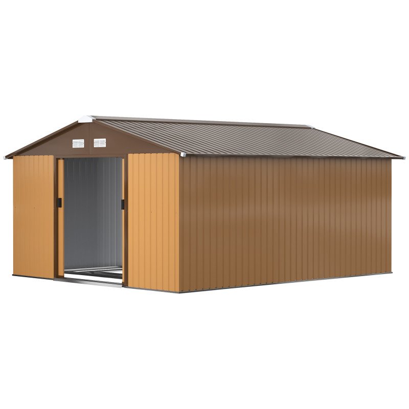11' x 13'Garden Storage Shed w/ Foundation Kit Metal Tool Storage House w/ Double Doors Yellow