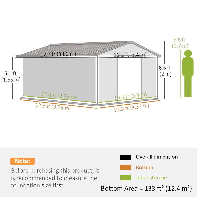 11' x 13'Garden Storage Shed w/ Foundation Kit Metal Tool Storage House w/ Double Doors Yellow