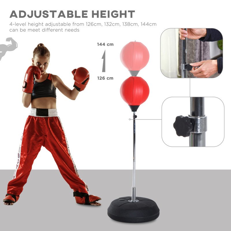 Soozier Boxing Bag with Stand, Freestanding Punching Bag with 49.6"-56.7" Adjustable Height, Fillable Base, Pump, Gloves, Red