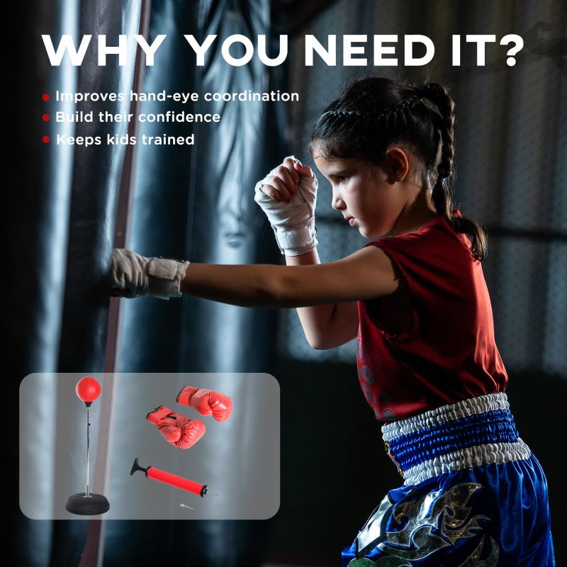 Soozier Boxing Bag with Stand, Freestanding Punching Bag with 49.6"-56.7" Adjustable Height, Fillable Base, Pump, Gloves, Red