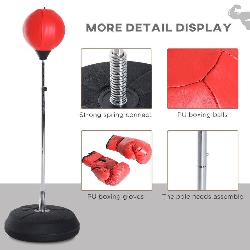 Soozier Boxing Bag with Stand, Freestanding Punching Bag with 49.6"-56.7" Adjustable Height, Fillable Base, Pump, Gloves, Red