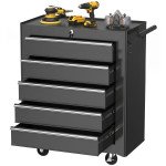 Rolling Tool Chest, 5-Drawer Lockable Tool Cabinet with 4 Wheels, Handle, Toolbox Storage Organizer for Garage, Workshop, Repair Shop, Black