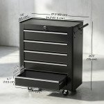 Rolling Tool Chest, 5-Drawer Lockable Tool Cabinet with 4 Wheels, Handle, Toolbox Storage Organizer for Garage, Workshop, Repair Shop, Black