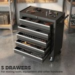 Rolling Tool Chest, 5-Drawer Lockable Tool Cabinet with 4 Wheels, Handle, Toolbox Storage Organizer for Garage, Workshop, Repair Shop, Black