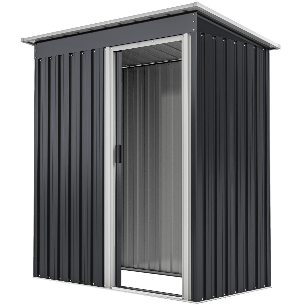 5 x 3 FT Outdoor Storage Shed with Sliding Door and Sloped Roof, Steel Frame Garden Shed Tool Equipment, Black