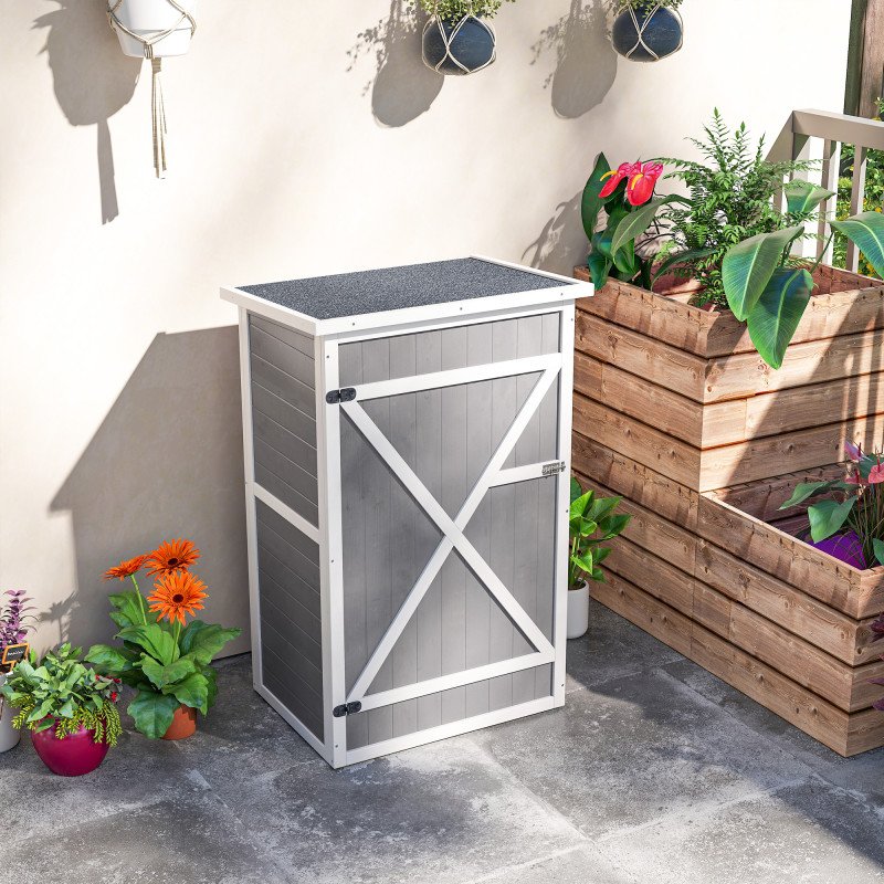 29.9"x21.7"x45.3" Garden Storage Shed with Asphalt Roof, Outdoor Storage Cabinet w/ Shelves, Grey
