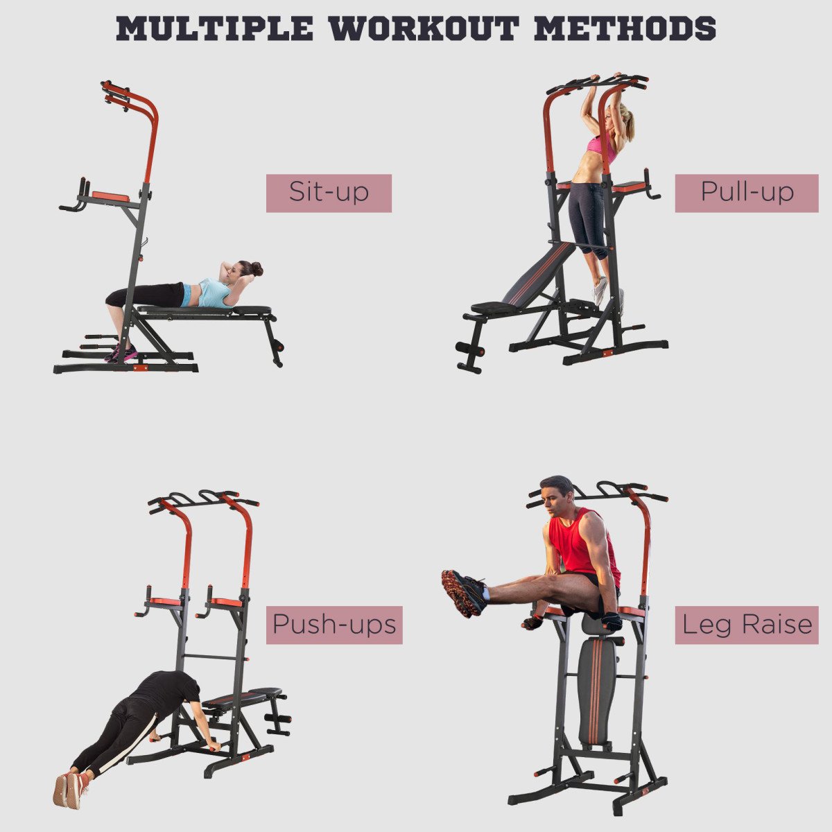 Soozier Power Tower Pull Up Bar Station for Home Gym Training Workout Equipment With Sit Up Bench
