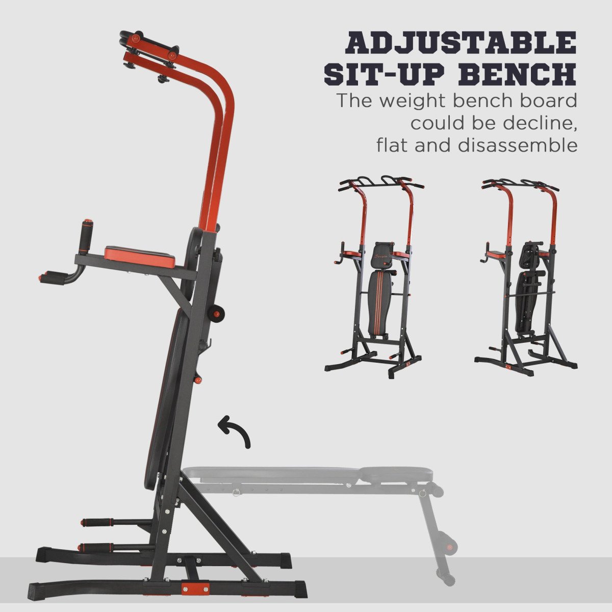 Soozier Power Tower Pull Up Bar Station for Home Gym Training Workout Equipment With Sit Up Bench