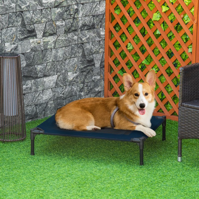 Elevated Dog Bed, Raised Dog Cot for M Sized Dogs, Indoor & Outdoor, 30" x 24" x 7", Blue
