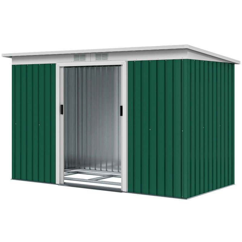 9' x 4' Garden Tool Shed Metal Storage Shed Outdoor Equipment Tool Box with Foundation Kit, Ventilation & Doors, Dark Green