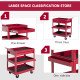 3-Tier Rolling Tool Cart with Drawer and Side Box, 132 LBS Capacity Steel Utility Cart, Mobile Service Tool Organizer for Garage, Warehouse, Workshop, Red