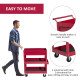 3-Tier Rolling Tool Cart with Drawer and Side Box, 132 LBS Capacity Steel Utility Cart, Mobile Service Tool Organizer for Garage, Warehouse, Workshop, Red