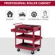 3-Tier Rolling Tool Cart with Drawer and Side Box, 132 LBS Capacity Steel Utility Cart, Mobile Service Tool Organizer for Garage, Warehouse, Workshop, Red