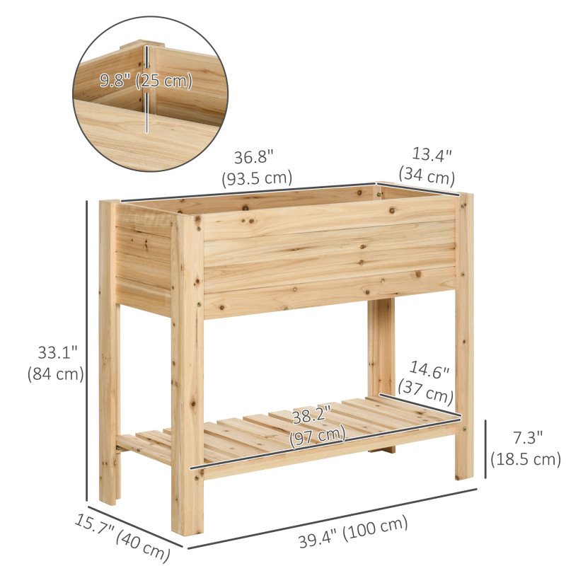 Raised Garden Bed with Legs, Elevated Box Planter with Storage Shelf, Bed Liner for Backyard Patio, Natural Wood