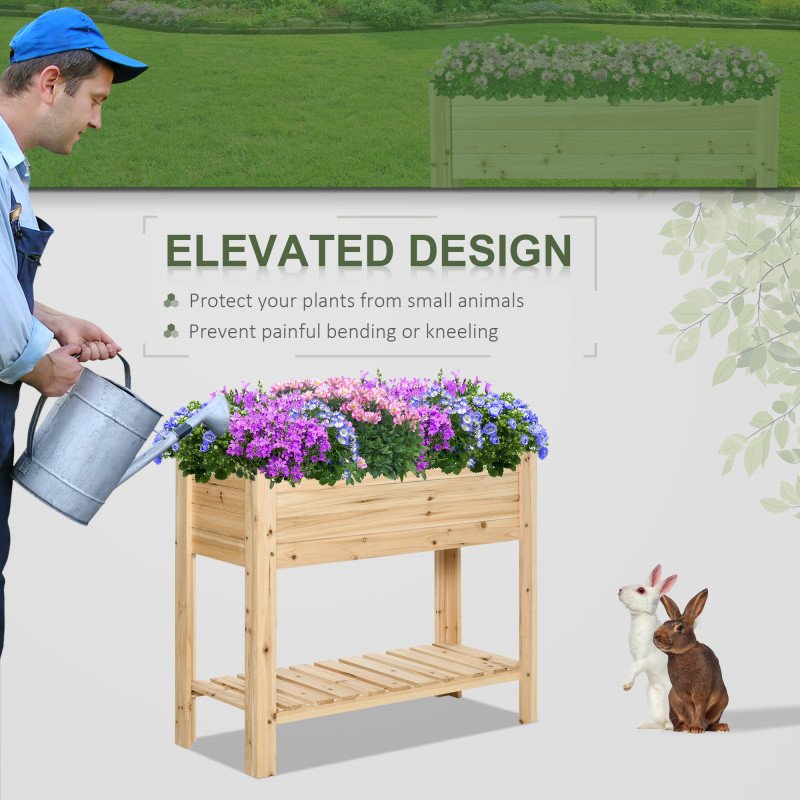 Raised Garden Bed with Legs, Elevated Box Planter with Storage Shelf, Bed Liner for Backyard Patio, Natural Wood