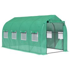 13'x6.6'x6.6' Polytunnel Greenhouse Walk in Greenhouse with Windows, Door & Wind Resistance Level 5, Green