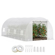 20x10x7ft Heavy Duty Tunnel Walk-in Greenhouse Outdoor Backyard Seed Plant Vegetables Grow Warm House White
