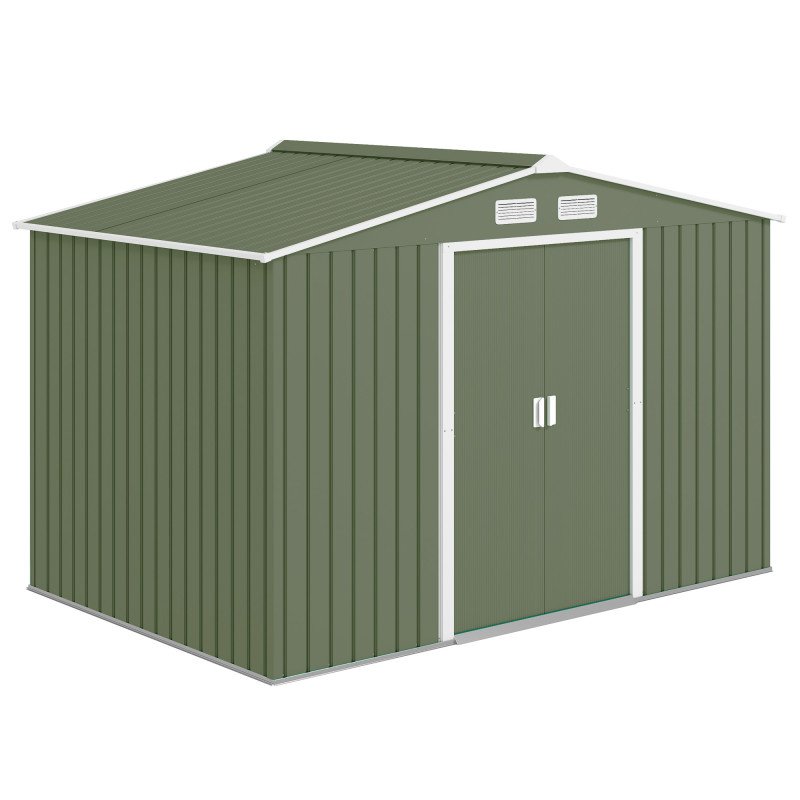 9.1'x6.4'x6.3' Garden Storage Shed w/ Foundation Kit Metal Tool Storage House w/ Double Doors Light Green