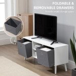 Modern TV Stand Cabinet with Foldable Drawers and Shelves for Living Room, Bedroom, White