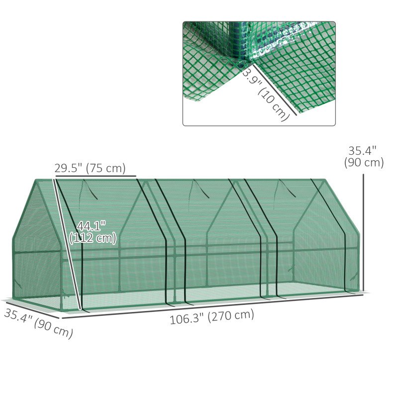 9' x 3' x 3' Portable Mini Greenhouse Tunnel Growing Tent Plants Flower Warm House w/ Zippered Roll-up Doors, PE Cover, Green