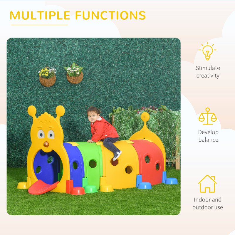 Qaba Caterpillar Design Tunnel for Kids to Crawl Through, for 3-6 Years, Multicolour