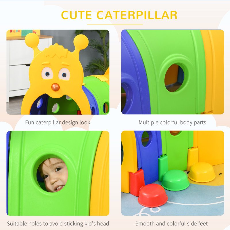 Qaba Caterpillar Design Tunnel for Kids to Crawl Through, for 3-6 Years, Multicolour