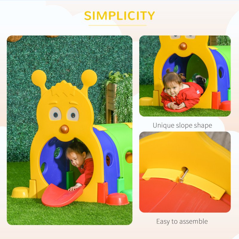 Qaba Caterpillar Design Tunnel for Kids to Crawl Through, for 3-6 Years, Multicolour