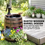 Wooden Outdoor Fountain, Electrical Barrel Waterfall with 3600r/min Speed Pump for Patio, Backyard, Carbonized