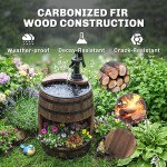 Wooden Outdoor Fountain, Electrical Barrel Waterfall with 3600r/min Speed Pump for Patio, Backyard, Carbonized