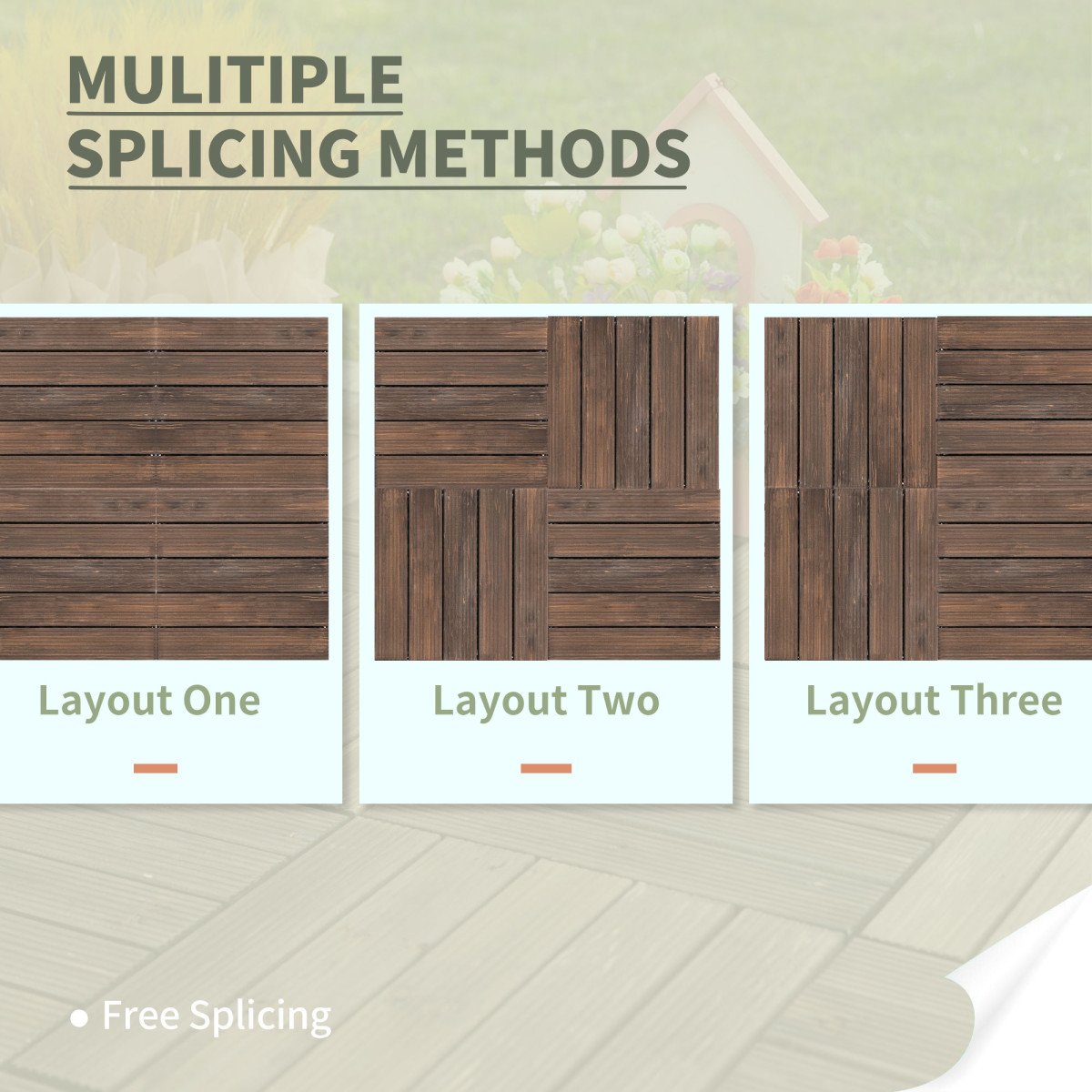 27 Pcs Wood Interlocking Deck Tiles, 12 x 12in Outdoor Flooring Tiles for Indoor and Outdoor Use, Tools Free Assembly, Black
