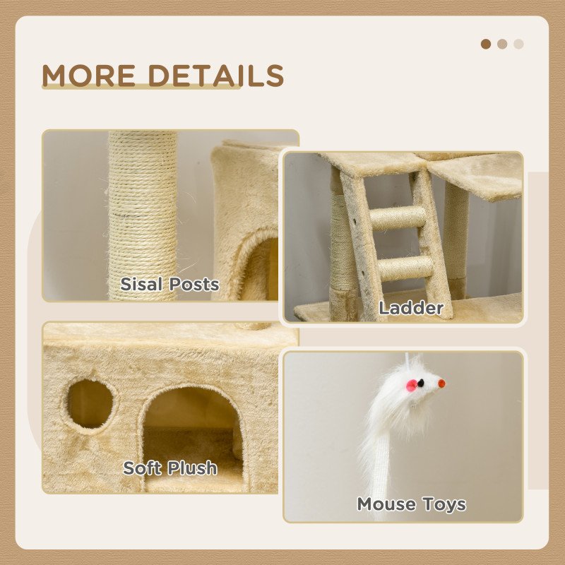 71-Inch Multi Level Scratching Cat Tree Kitty Condo Activity Center with Toys, Beige
