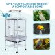 63" Large Bird Parrot Cage Stand Finch Feeder Play Top House Perch Bowl Wheels, Silver