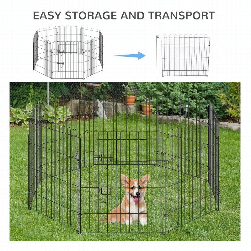 30inch 8-Panel Octagon Pet Exercise Playpen Crate Foldable Dog Cage Pen Puppy Kennel, Black